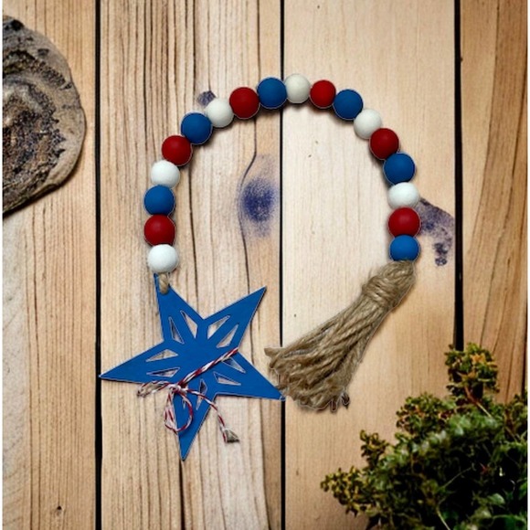 ⤵️🆕 Patriotic handmade Wood Bead Garland | Farmhouse garland | 4th of July - Picture 2 of 12